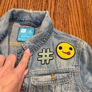 GAP Light Blue Denim Jacket with Emoji and Hashtag Patches
